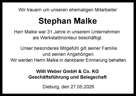 Traueranzeige von Stephan Malke von Wiesbadener Kurier