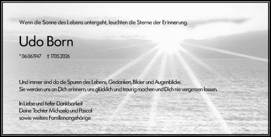 Traueranzeige von Udo Born von Wiesbadener Kurier