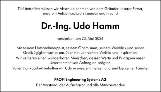 Traueranzeige von Udo Hamm von Rüsselsheimer Echo