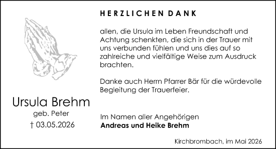 Traueranzeige von Ursula Brehm von Odenwälder Echo