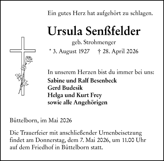 Traueranzeige von Ursula Senßfelder von Groß-Gerauer Echo