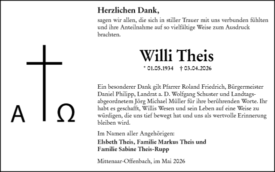 Traueranzeige von Willi Theis von Dill Block