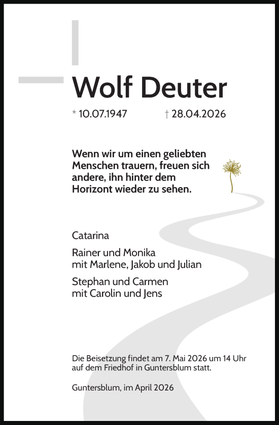 Traueranzeige von Wolf Deuter von Allgemeine Zeitung Mainz