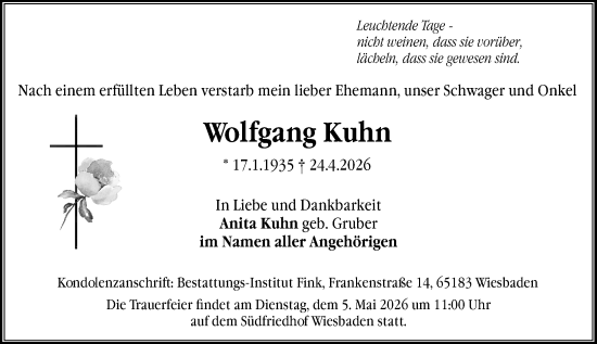 Traueranzeige von Wolfgang Kuhn von Wiesbadener Kurier