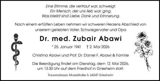 Traueranzeige von Zubair Abawi von Darmstädter Echo