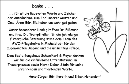 Traueranzeige von Änne Bär von Odenwälder Echo
