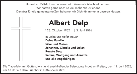 Traueranzeige von Albert Delp von Allgemeine Zeitung Alzey