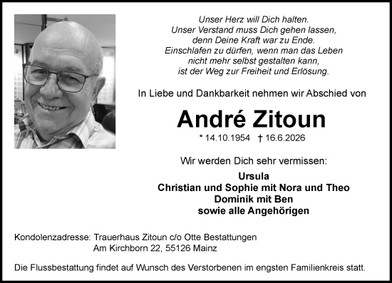 Traueranzeige von André Zitoun von Allgemeine Zeitung Mainz