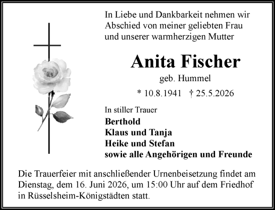 Traueranzeige von Anita Fischer von Rüsselsheimer Echo