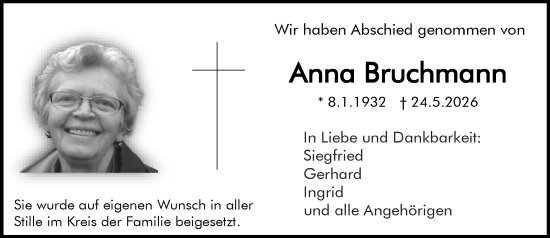 Traueranzeige von Anna Bruchmann von Odenwälder Echo