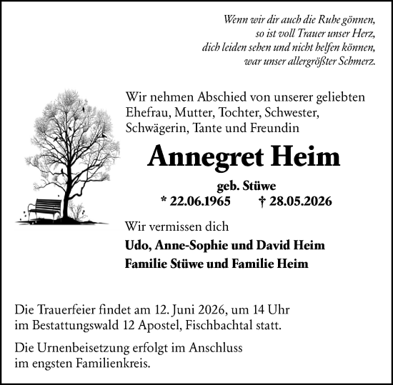 Traueranzeige von Annegret Heim von Darmstädter Echo