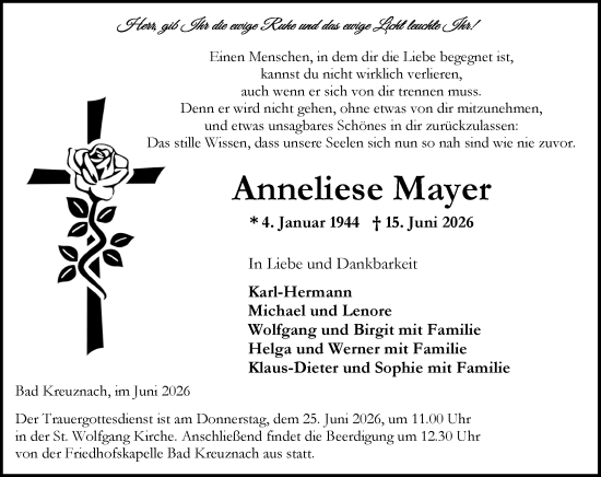 Traueranzeige von Anneliese Mayer von Allgemeine Zeitung Rheinhessen-Nahe