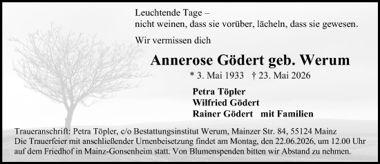 Traueranzeige von Annerose Gödert von Allgemeine Zeitung Mainz