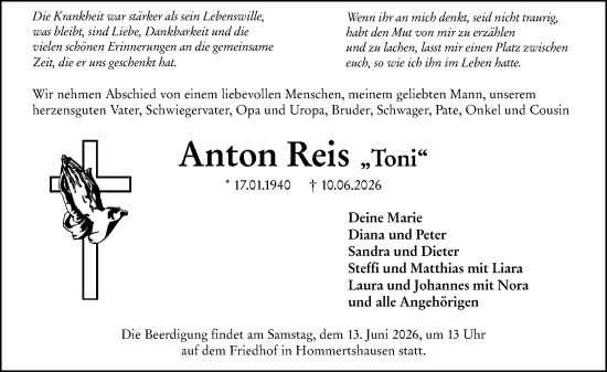 Traueranzeige von Anton Reis von Hinterländer Anzeiger