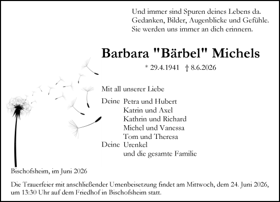 Traueranzeige von Barbara Michels von Rüsselsheimer Echo