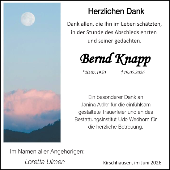 Traueranzeige von Bernd Knapp von Starkenburger Echo