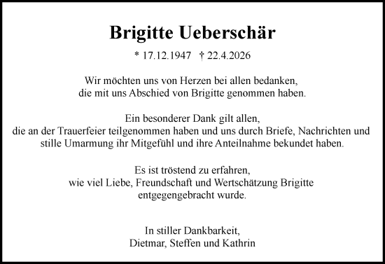Traueranzeige von Brigitte Ueberschär von Groß-Gerauer Echo