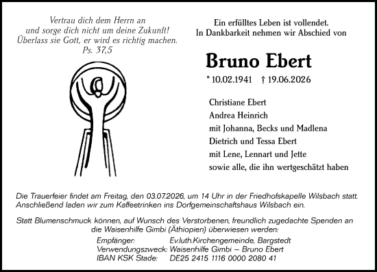 Traueranzeige von Bruno Ebert von Hinterländer Anzeiger