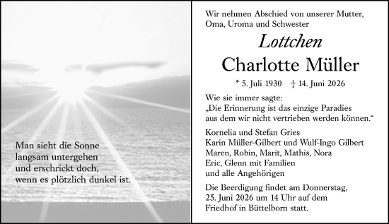 Traueranzeige von Charlotte Müller von Groß-Gerauer Echo