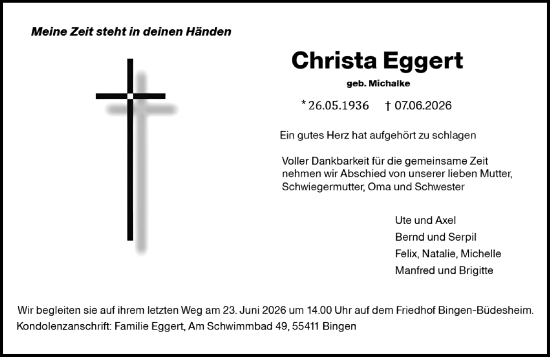 Traueranzeige von Christa Eggert von Allgemeine Zeitung Rheinhessen-Nahe