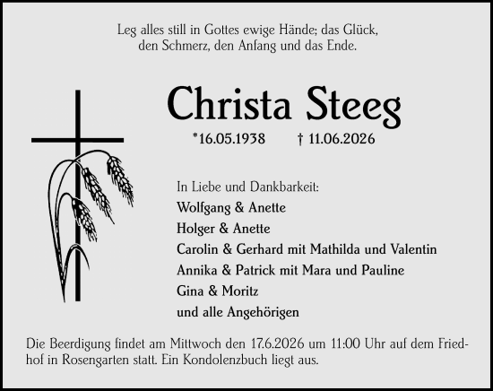Traueranzeige von Christa Steeg von Starkenburger Echo