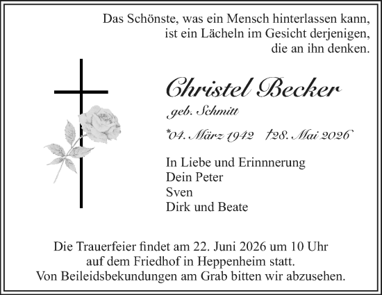 Traueranzeige von Christel Becker von Starkenburger Echo