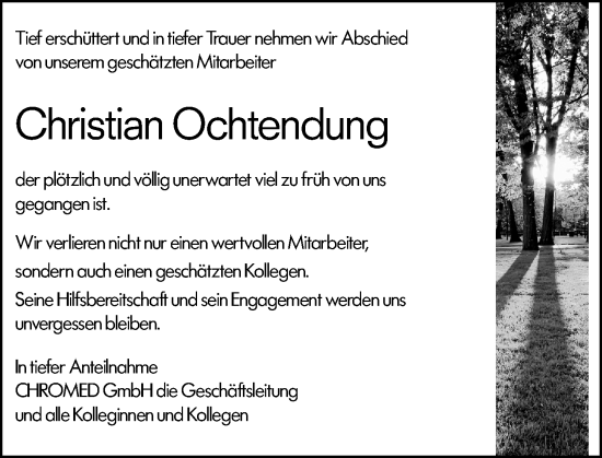Traueranzeige von Christian Ochtendung von Allgemeine Zeitung Mainz