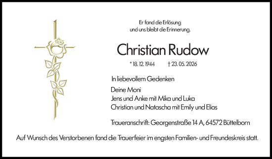 Traueranzeige von Christian Rudow von Groß-Gerauer Echo