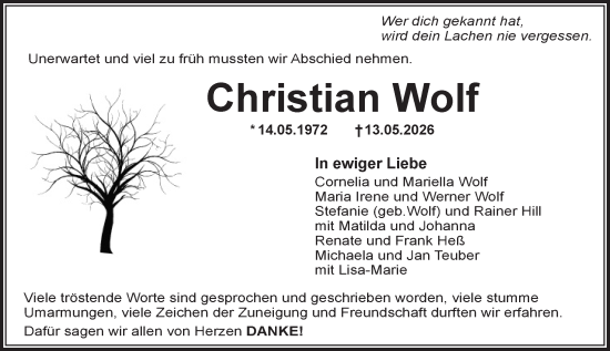 Traueranzeige von Christian Wolf von Darmstädter Echo