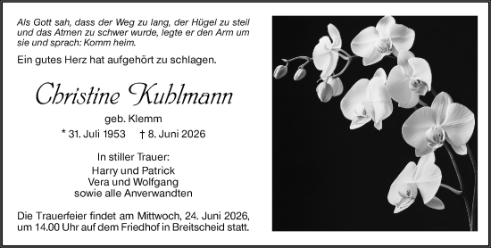 Traueranzeige von Christine Kuhlmann von Dill Block