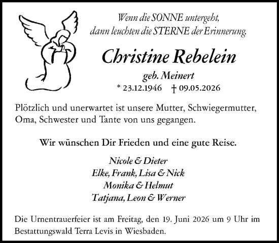 Traueranzeige von Christine Rebelein von Wiesbadener Kurier