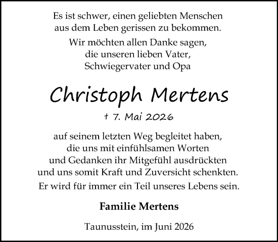 Traueranzeige von Christoph Mertens von Wiesbadener Kurier