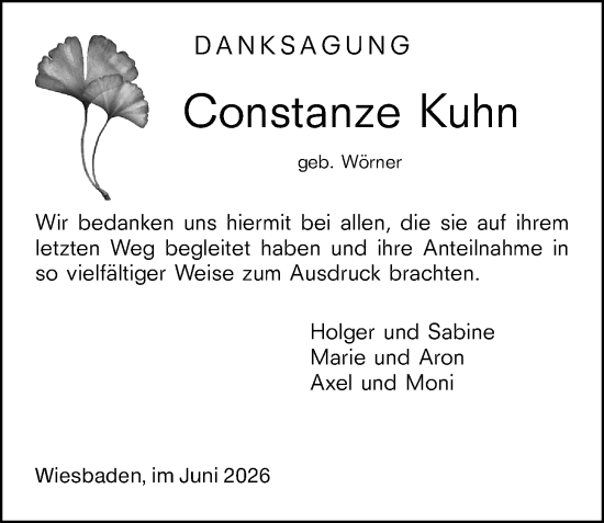 Traueranzeige von Constanze Kuhn von Wiesbadener Kurier