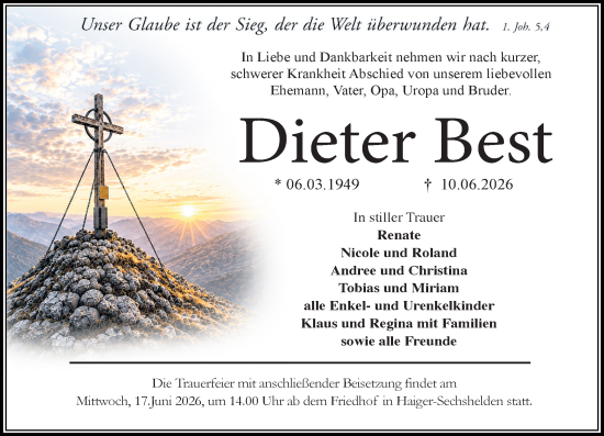Traueranzeige von Dieter Best von Dill Block
