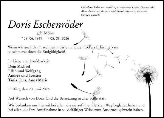 Traueranzeige von Doris Eschenröder von Weilburger Tageblatt
