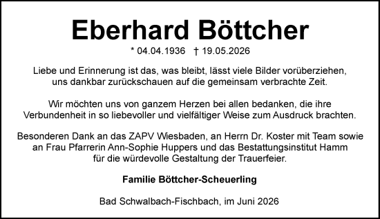 Traueranzeige von Eberhard Böttcher von Idsteiner Land/Untertaunus