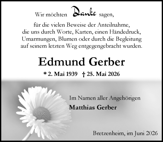Traueranzeige von Edmund Gerber von Allgemeine Zeitung Rheinhessen-Nahe