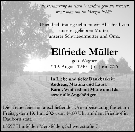 Traueranzeige von Elfriede Müller von Camberger Anzeiger
