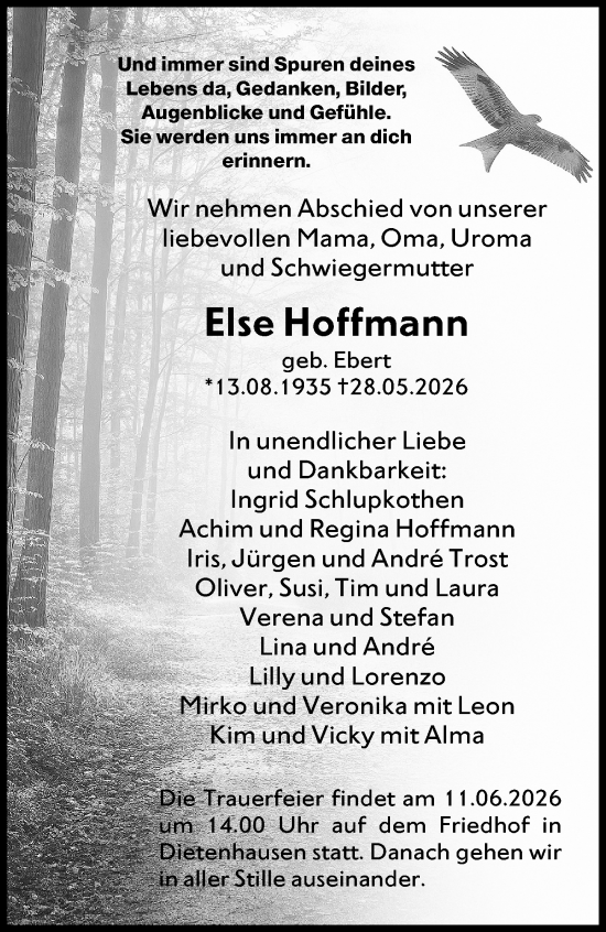 Traueranzeige von Else Hoffmann von Weilburger Tageblatt