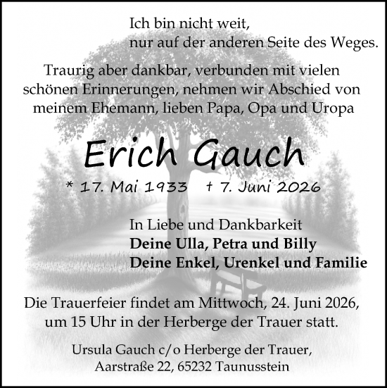 Traueranzeige von Erich Gauch von Wiesbadener Kurier