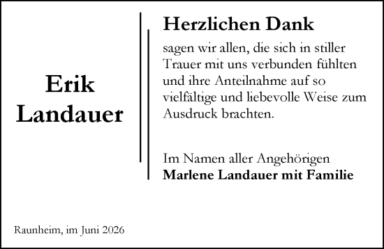 Traueranzeige von Erik Landauer von Rüsselsheimer Echo