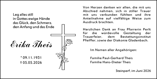 Traueranzeige von Erika Theis von Hinterländer Anzeiger