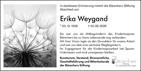 Traueranzeige von Erika Weygand von Wiesbadener Wochenblatt