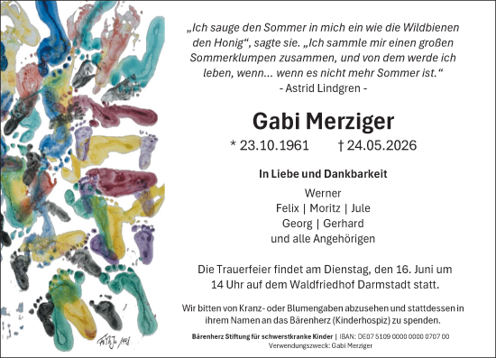 Traueranzeige von Gabi Merziger von Darmstädter Echo