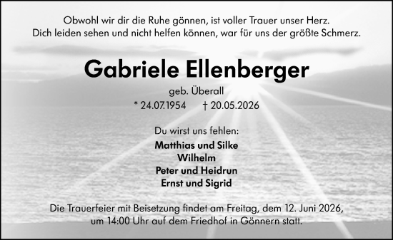 Traueranzeige von Gabriele Ellenberger von Hinterländer Anzeiger