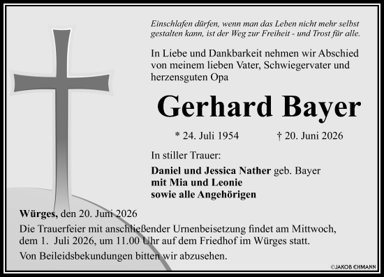 Traueranzeige von Gerhard Bayer von Camberger Anzeiger