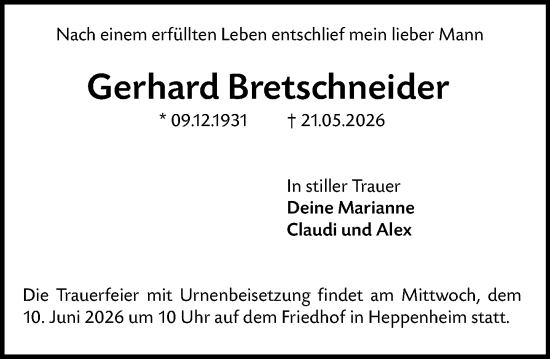 Traueranzeige von Gerhard Bretschneider von Starkenburger Echo