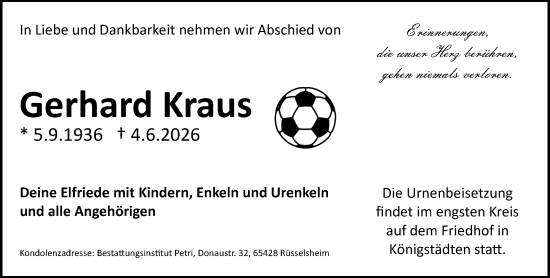 Traueranzeige von Gerhard Kraus von Rüsselsheimer Echo
