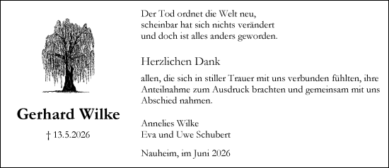 Traueranzeige von Gerhard Wilke von Rüsselsheimer Echo