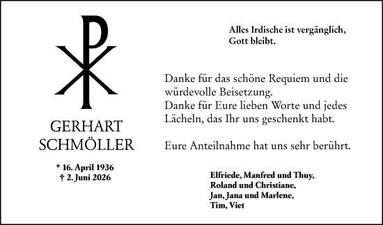 Traueranzeige von Gerhart Schmöller von Allgemeine Zeitung Mainz